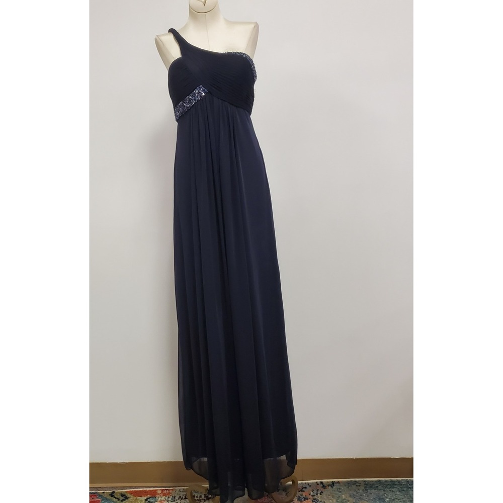 Cache Womens One Shoulder Beaded Maxi Dress Size 6 Navy Blue Hoco Event Occasion
